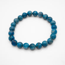 Load image into Gallery viewer, Blue Apatite Bracelet with beautiful mixed quartz color.Every piece is unique. Best gift for your best friend/ BFF, birthday gift, valantine's day gift and daily wear. 天然藍磷灰石手鍊, 每一條都是獨一無二混合水晶配搭,能提升專注度,讓你思緒清晰等多重功效,最佳的送禮推薦,生日禮物首選,彈力線設計,可調節長度,適合天天配戴。