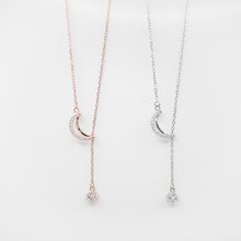 Load image into Gallery viewer, 925 sterling silver star moon necklace with adjustable extension chain. delicate gift,special day gift,daily jewelry,unique design,FashionJewelry,anniversary. 925 純銀璀璨星月項鍊,犒賞自己的禮物,周年紀念,優雅氣質,適合生日送禮,適合出席重要場合,日常風格,加分飾品。