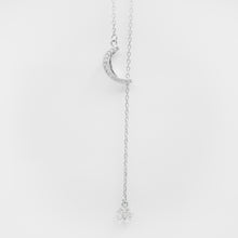 Load image into Gallery viewer, 925 sterling silver star moon necklace with adjustable extension chain. delicate gift,special day gift,daily jewelry,unique design,FashionJewelry,anniversary. 925 純銀璀璨星月項鍊,犒賞自己的禮物,周年紀念,優雅氣質,適合生日送禮,適合出席重要場合,日常風格,加分飾品。