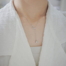 Load image into Gallery viewer, 925 sterling silver star moon necklace with adjustable extension chain. delicate gift,special day gift,daily jewelry,unique design,FashionJewelry,anniversary. 925 純銀璀璨星月項鍊,犒賞自己的禮物,周年紀念,優雅氣質,適合生日送禮,適合出席重要場合,日常風格,加分飾品。
