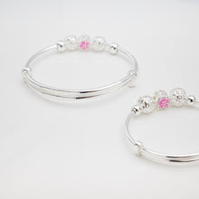 Load image into Gallery viewer, 999純銀|粉紅小花親子手鐲 Pink Flower Baby Bangle|B904