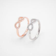 Load image into Gallery viewer, 925 純銀無限密鑲水晶開口戒指,尺寸可調整。生日最佳禮物,畢業禮物,時尚設計,流行風格,母親節,週年紀念驚喜。 。