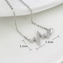 Load image into Gallery viewer, Size of Elegant and beautiful sterling silver Heartbeat necklace which is classic, forever which is perfectly match with your daily mix and match dressing. Best gift for new year, mother's day, BFF, birthday and valentine's day present. 925 純銀怦然心動鎖骨鏈配閃亮釘鑲閃亮水鑽