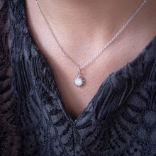 Load image into Gallery viewer, Beautiful & unique design 925 Sterling Silver Sun necklace with opal stone. (幻彩歐泊石純銀項鏈)The chain length is adjustable with extension chain. This is cool & vintage design is from our designer jewelry collection which is best gift for mother's day, Christmas, birthday and the new year. 925 純銀小太陽幻彩項鏈,歐泊石項鍊,適合夏天,生日禮物首選,獨特設計吸引目光。