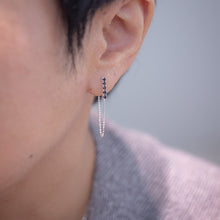 Load image into Gallery viewer, Elegant and Classic Design 925 Sterling Silver hypoallergenic earrings with Cubic Zirconia Chain dangling. Clear Crystal and Jet colour available. Best gift of valentine, birthday, mother's day and BFF. 925純銀排鑽垂鍊耳環,抗敏感耳環,氣質款式,獨特風格,聖誕交換禮物,時尚配件,聚會穿搭配件,適合出遊配戴。