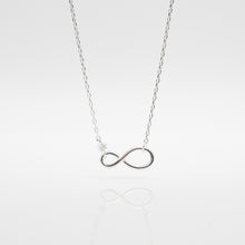 Load image into Gallery viewer, 925 sterling silver infinity necklace with adjustable extension chain. special day gift,delicate gift,for lover,popular style,FashionJewelry,Chinese Valentine's Day,mother's Day.925 純銀無限項鍊,經典風格,簡約細緻,日常加分飾品,情人節禮物首選,交換禮物,日常搭配,有意義的禮物。