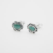 Load image into Gallery viewer, Beautiful 925 sterling silver natural turquoise earrings with Hypoallergenic earrings post.special day gift, simple design for daily wearing, meaningful gift,best gift for birthday, anniversary surprise,Valentine's Day and BFF. 925 純銀天然綠松石耳環(弧面切割)配抗敏感耳針,復古抹黑設計,獨特氣質,適合出席重要場合,適合姊妹聚會,適合生日送禮、周年紀念,或母親節禮物。