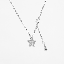 Load image into Gallery viewer, 925 sterling silver pavé star with mini moon necklace with adjustable extension chain.
wear every day,premium gift,funky design,elegant style,woman’s day,Perfect accessory.925純銀滿星小月光項鍊，精緻風格，情人節送禮推薦，出遊穿搭必備，朋友聚會，生日禮物首選，精美包裝禮盒。
