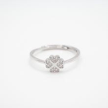 Load image into Gallery viewer, 925 sterling silver four-leaf clover open ring with adjustable size.
Timeless elegance,Perfect accessory,Romantic surprise,classic design,wear every day,suitable for girls.925 純銀四葉草水鑽開口戒 ，經典款式，日常百搭款，情人節禮物推薦，母親節禮物首選，適合約會穿搭。

