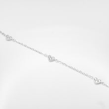 Load image into Gallery viewer, 925 sterling silver pave heart triple bracelet with adjustable extension chain.
anniversary gift,delicate gift,shiny accessories,Versatile piece,Ethereal style,Romantic surprise.925 純銀三心水鑽手鍊，精緻百搭，適合生日送禮，情人節送禮推薦，仙氣十足，浪漫的節日禮物。

