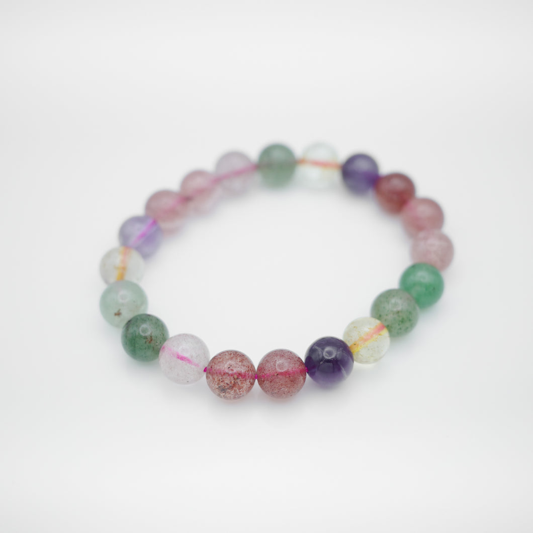 Mixed Quartz Bracelet with beautiful mixed quartz color. Everyone piece is unique. Best gift for your best friend/ BFF, birthday gift, valantine's day gift and daily wear. 天然超七手鏈， 每一條都是獨一無二混合水晶配搭，能提升財富運及人緣，減壓力及令人平和的力量等多重功效，最佳的節日禮物，閨蜜禮物，生日及情人節禮物。彈力線設計，可調節長度，簡單高貴又易佩搭，適合經常配戴。