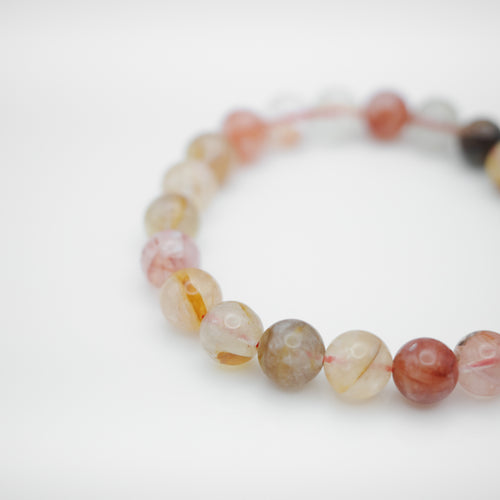 Colorful Rutilated Quartz Bracelet with beautiful mixed quartz color. FashionJewelry,popular style,unique design,BFF, birthday gift, valentine's day gift.彩色髮晶手鍊， 每一條都是獨一無二混合水晶配搭，防小人，改善氣血不通，提升財運，適合送禮，生日禮物推薦，母親節禮物，彈力線設計，可調節長度，適合天天配戴。