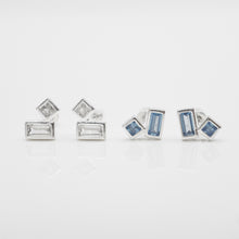 Load image into Gallery viewer, 925 sterling silver Hypoallergenic it’s suitable for sensitive skin. elegant style,unique design,Sisters gift idea,FashionJewelry,shiny accessories,best gift for birthday.925純銀方塊白/藍鑽耳環 ，抗敏感耳環，日常搭配，特殊色耳飾，率性風格，簡約細緻，簡約迷人，適合出席各種場合穿搭，交換禮物首選。
