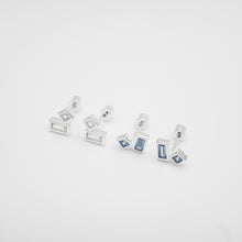 Load image into Gallery viewer, 925 sterling silver Hypoallergenic it’s suitable for sensitive skin. elegant style,unique design,Sisters gift idea,FashionJewelry,shiny accessories,best gift for birthday.925純銀方塊白/藍鑽耳環 ，抗敏感耳環，日常搭配，特殊色耳飾，率性風格，簡約細緻，簡約迷人，適合出席各種場合穿搭，交換禮物首選。
