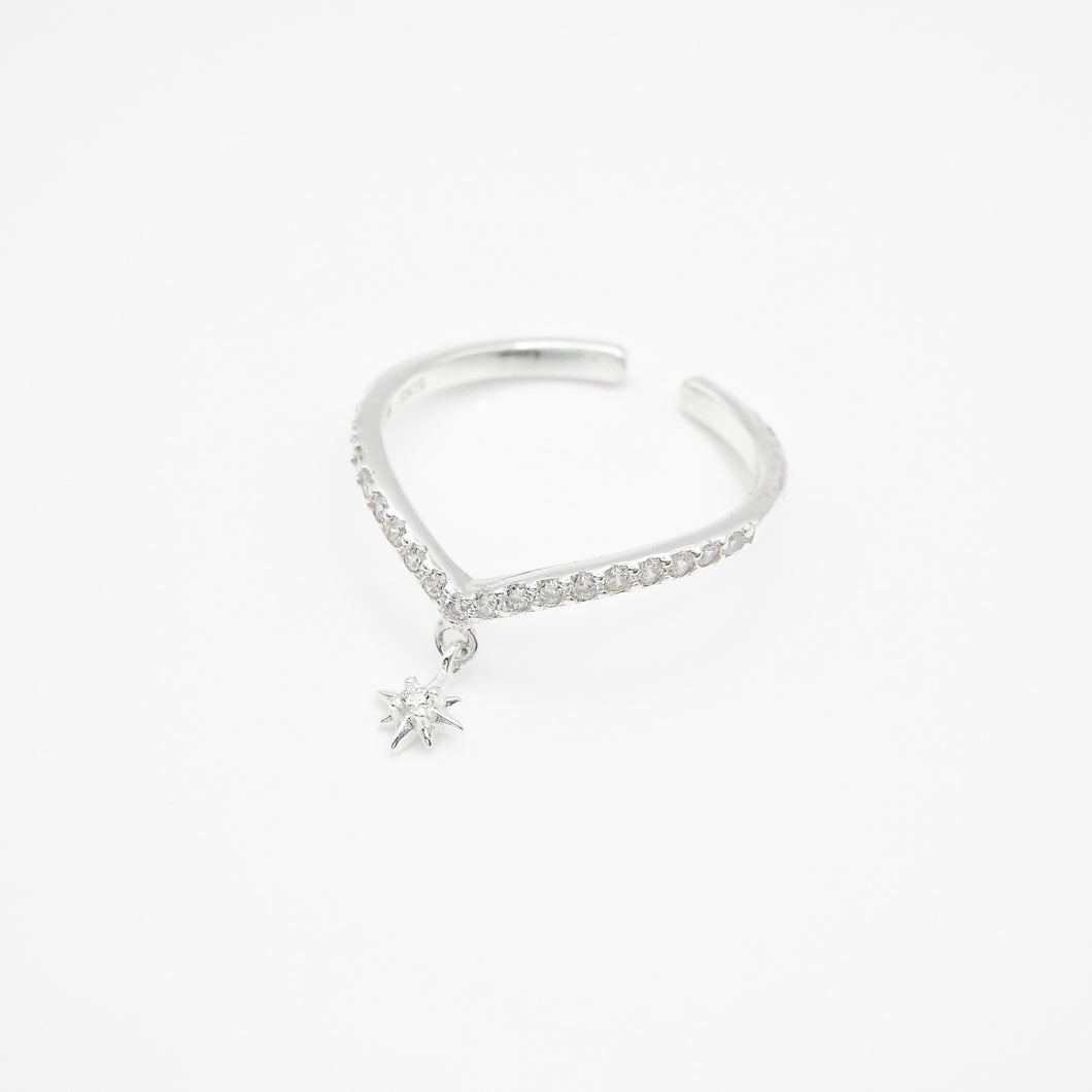 925純銀｜V型排鑽開口戒 V Shaped Row Crystal Ring｜R427