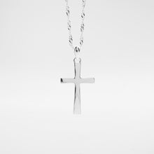 Load image into Gallery viewer, This elegant and beautiful eternity necklace silver jewelry is from Ginkawa designer jewellery. 925 sterling silver pure cross necklace is meaningful and belief. classic design, meaningful gift, special day gift for best friend, thanksgiving, x&#39;mas holiday. Classic design for mixed &amp; match every day. 925 純銀菱角十字架項鏈，有意義的禮物，宗教項鍊，獨特的禮物，適合送禮，簡單百搭款式，適合生日送禮，聖誕交換禮物，紀念禮物。
