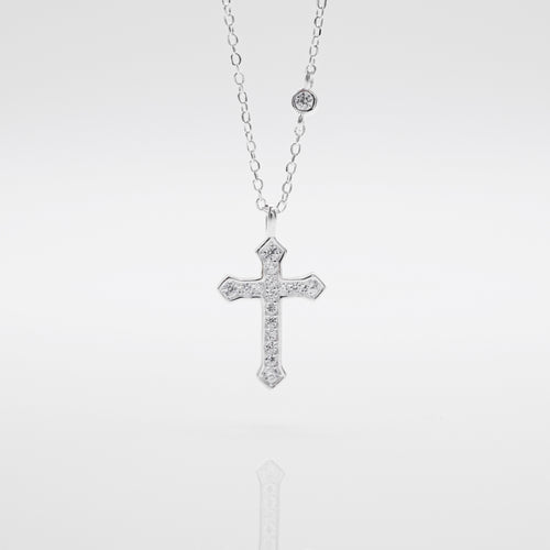 This elegant and beautiful eternity necklace silver jewelry is from Ginkawa designer jewellery. 925 sterling silver pure cross necklace is meaningful and belief. classic design, meaningful gift, special day gift for best friend, thanksgiving, x'mas holiday. Classic design for mixed & match every day. 925純銀滿鑽十字架項鍊 ，有意義的禮物，宗教項鍊，獨特的禮物，適合送禮，簡單百搭款式，適合生日送禮，聖誕交換禮物，紀念禮物。