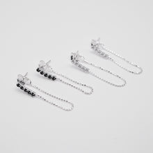 Load image into Gallery viewer, Elegant and Classic Design 925 Sterling Silver hypoallergenic earrings with Cubic Zirconia Chain dangling. Clear Crystal and Jet colour available. Best gift of valentine, birthday, mother&#39;s day and BFF. 925純銀排鑽垂鍊耳環，抗敏感耳環，氣質款式，獨特風格，聖誕交換禮物，時尚配件，聚會穿搭配件，適合出遊配戴。
