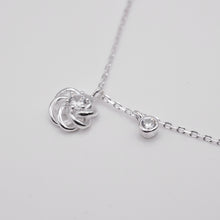 Load image into Gallery viewer, 925 sterling silver camellia necklace with CZ and adjustable extension chain. Beautiful, clean and classic style, elegant design, birthday gift, BFF gift, wedding jewelry, anniversary. 925 純銀山茶花項鏈，簡約氣質風格，適合生日送禮，結婚禮物，伴娘禮物，聖誕交換禮物，約會配件，適合出席重要場合。

