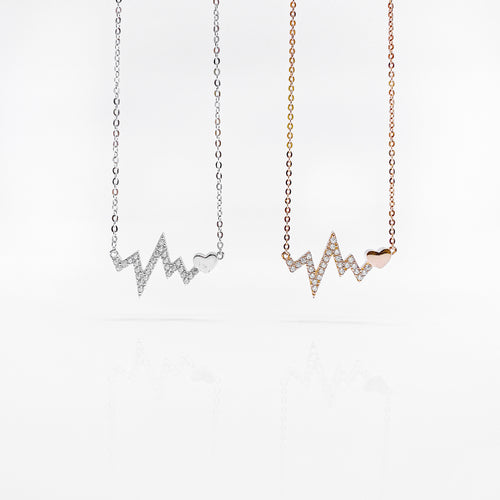 Elegant and beautiful sterling silver Heartbeat necklace which is classic, forever which is perfectly match with your daily mix and match dressing. Best gift for new year, mother's day, BFF, birthday and valentine's day present. 925 純銀怦然心動鎖骨鏈配閃亮釘鑲閃亮水鑽，適合告白禮物，紀念日禮物，甜蜜浪漫約會搭配