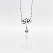 Load image into Gallery viewer, Our beautiful sterling silver Lotus Flower Necklace which show purity with Bezel Setting Cubic Zirconia Crystal (CZ), which will be the best match jewellery for your relaxing time. 925 純銀蓮花小鑽項鏈，典雅大方，適合日常配戴，生日禮物首選，獨特風格。
